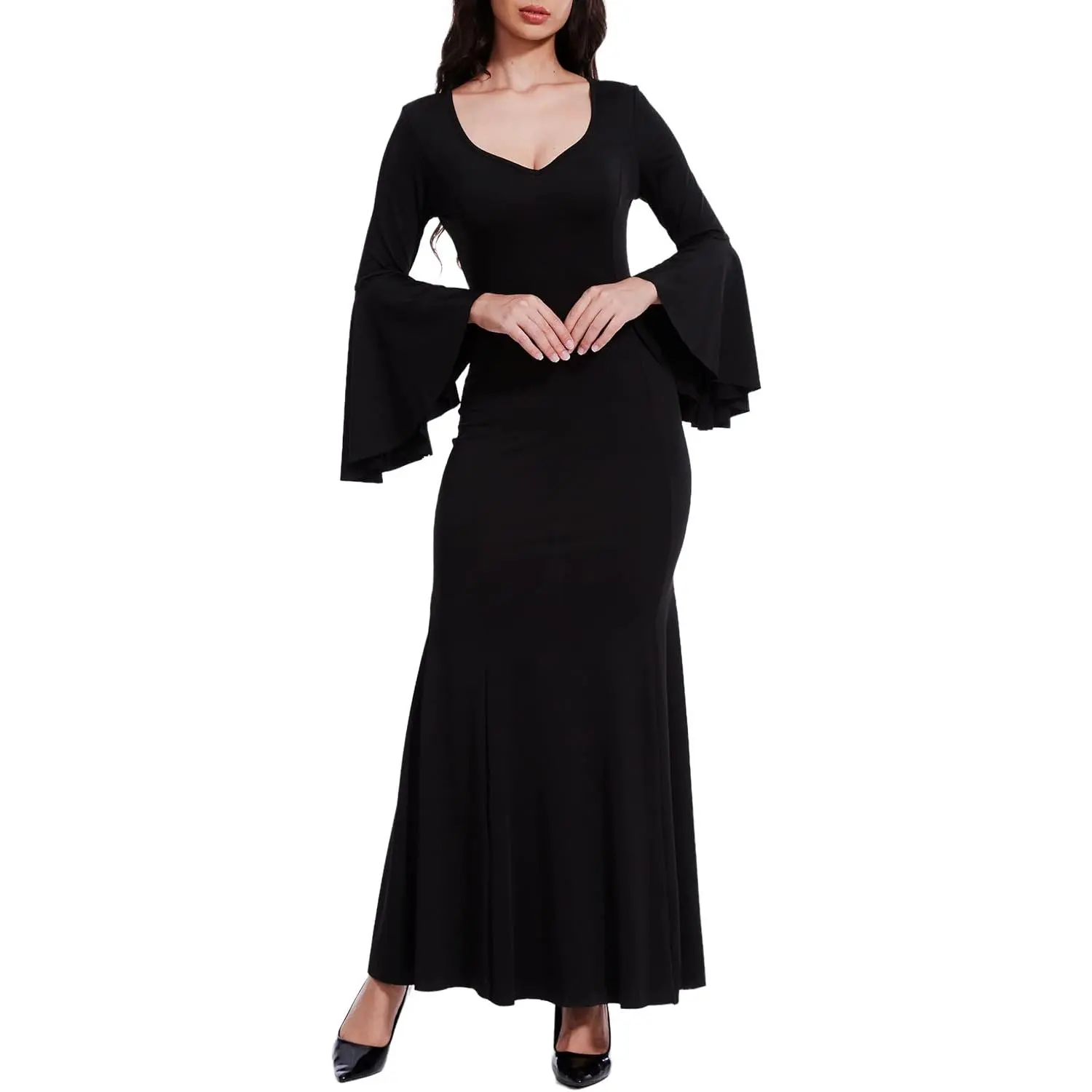 Gothic Bat Wing Sleeve Maxi Dress | Witchy Black Bodycon Halloween Costume for Fall Parties & Formal Events - TikTok Shop Gothic Bat Wing Sleeve Maxi Dress | Witchy Black Bodycon Halloween Costume for Fall Parties & Formal Events - TikTok Shop