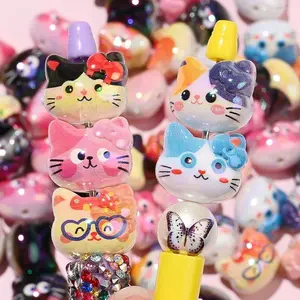 5Counts 3D Cat Head Acrylic Beads UV color Charms with Vibrant Colors & Playful Patterns, Pre-Drilled Holes for DIY Jewelry Making, Phone Chains, Key Rings, Bag Accessories, Cats Accessories, Keychain Decorations, Whimsical Handmade Crafts