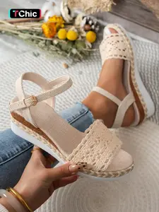 Women's Wedge Heel Thick Sole Breathable Mesh Comfort Elegant Fashion Sandals, Casual Textile Upper, Less Than Ankle Height