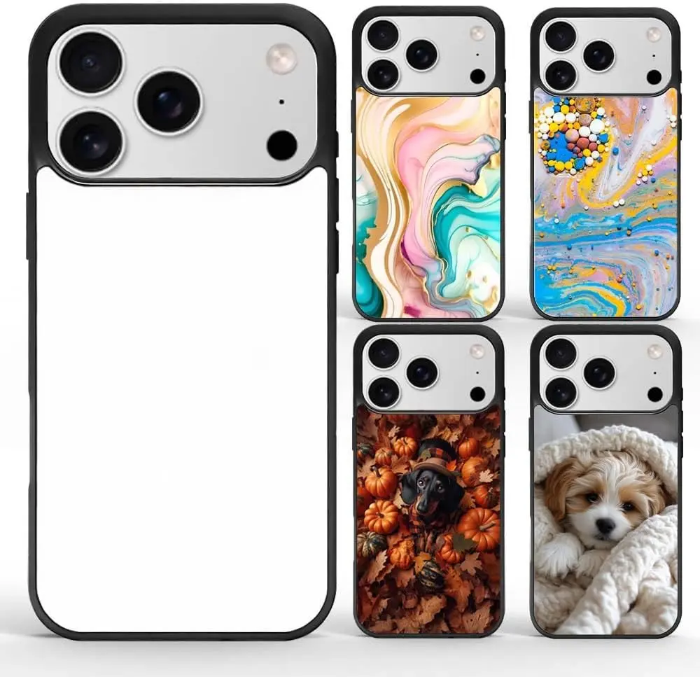 5 Pieces Sublimation Blank Phone Case Compatible for iPhone 17 Pro Max,Shockproof Soft TPU Printable Picture Heat Press Transfer DIY Customize Phone Covers Black