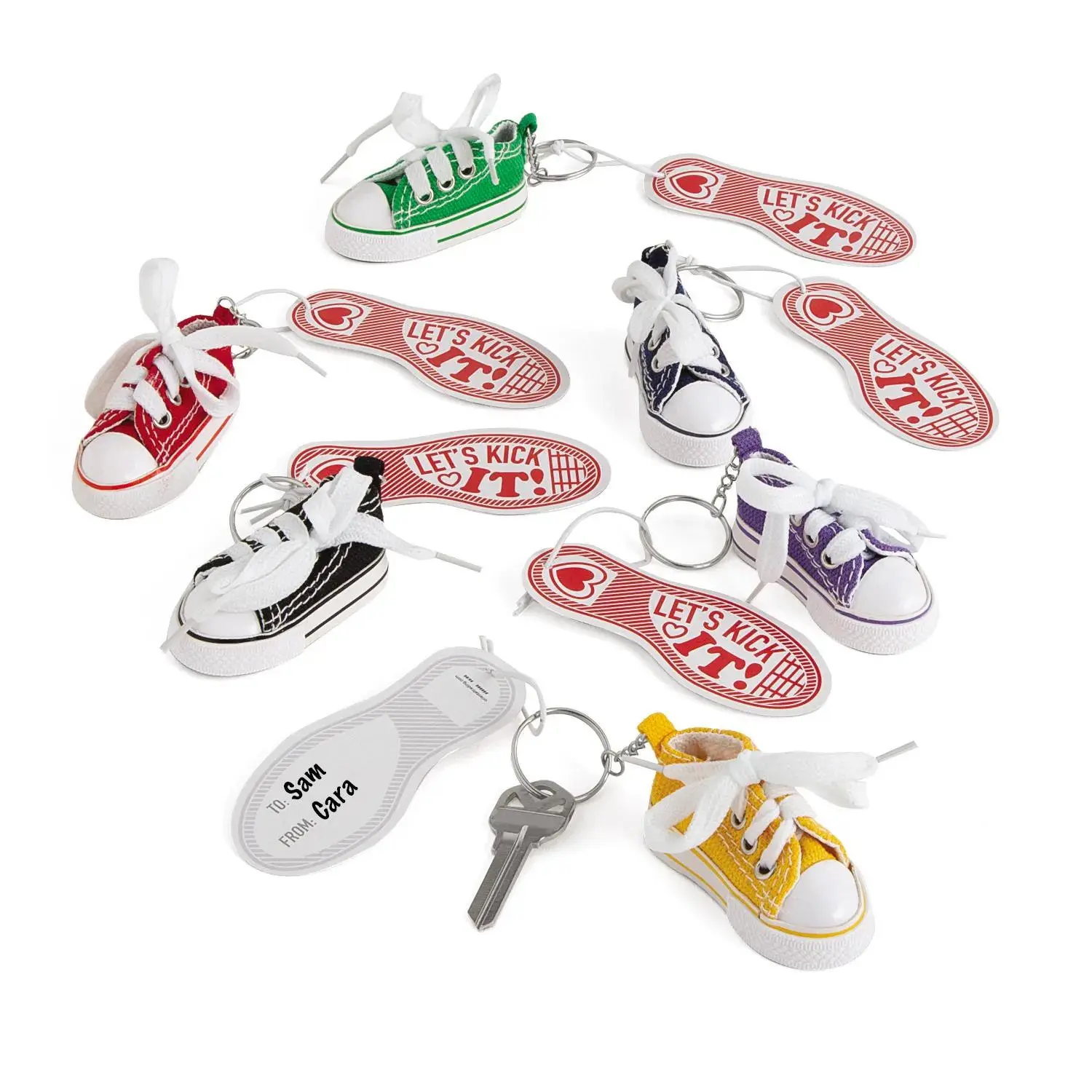 Let's Kick It Tennis Shoe Keychains Valentine Exchanges with Card for 12