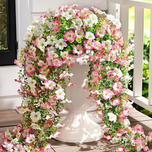 2-4 Pack Artificial Flowers for Outdoor Indoor GardenHome Decoration, Plastic Faux Flowers, Faux FlowerMorning Glory with Eucalyptus Leaves Fake PlantsGreenery Boxwood Porch Patio