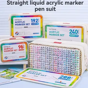 Languo Liquid Soft Tip Acrylic Colorful Marker Set, 96/192/207/240/288 Colors, Smart Ink System, Nylon Tips, Large Capacity, Portable Case