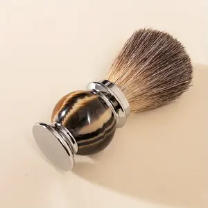 Luxurious Handmade Wet Shaving Brush Made of Badger Hair, High-Quality Badger Hair Shaving Brush for Men, Facial Care Tool, Barber Salon Facial Beard Cleaning Shaving Brush, Featuring a Stainless Steel Base, Perfect for Valentine'S Day Gifts