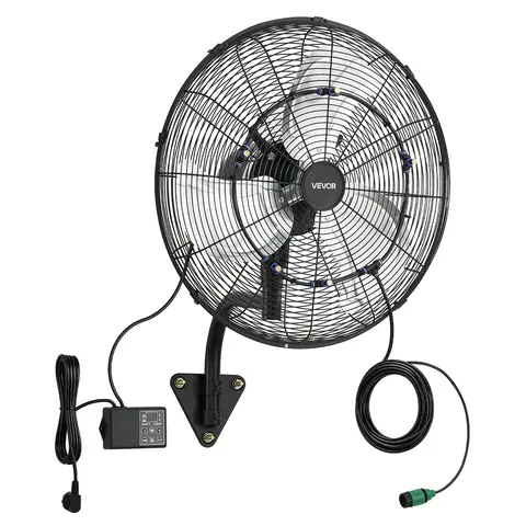 【summerfinds】VEVOR 20-in Wall Mount Fan, IP44 Rated, Oscillating Hose-Misted Boost Fan with Mist Hose Cooling, Remote, 3-Speed, 18h Timer, 0–60℃ Auto Cycle, Temperature Control, Powerful for Garage, Gym, Home Essentials