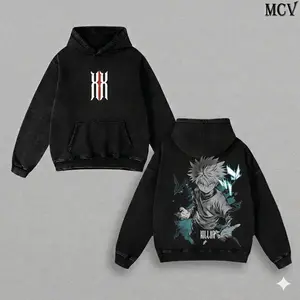Lightning Assassin Inspired Washed Hoodie, Oversized Anime Streetwear Graphic Pullover