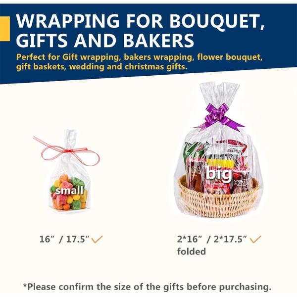 Clear Cellophane Wrap Roll 16" x 100' 3 Mil Thick for Gift Basket, Treats, Goodie Wrapping, Craft, Flower Bouquet - Plastic