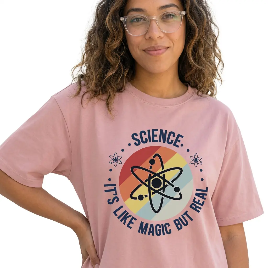 Retro Science Teacher Shirt Women Funny STEM Graphic Tee Like Magic But Real