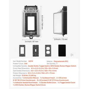 VEVOR Outdoor Outlet Cover, 1-Gang Weatherproof Electrical Outlet Cover with Lockable Design, High-Strength PC Material, 6-in-1 Outside Receptacle Socket, Horizontal/Vertical for Easy Installation