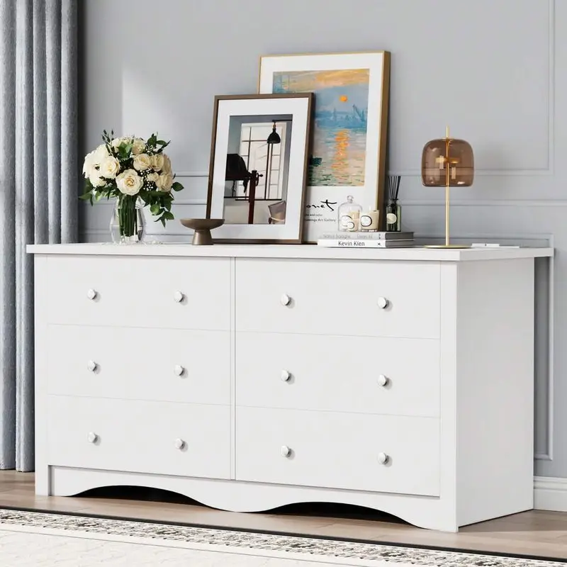 Dresser With Power Outlet, 6 Drawers Dresser For Bedroom, Modern Chest Of Drawers, Wooden Dressers, TV Stand For Living Room,Closet, Hallway