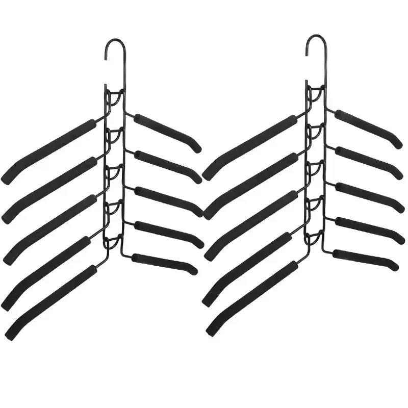 2 Pack 5 in 1 Multi Layer Metal Hanger with Non Slip Foam Padded, Multi-Functional Detachable Clothes Hanger, Multi Layers Space Saving Closet Organizers and Storage for Coat, Suit, Sweater, Suit, T-Shirt, Blouse Rack