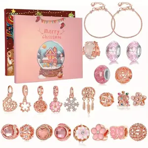 1 set of Christmas and New Year bracelet bead countdown calendar, rose gold jewelry gift, Bangles Bracelets Set