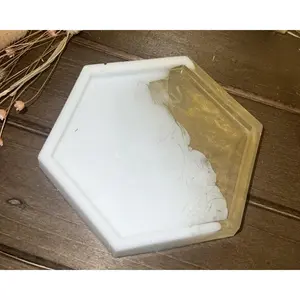 Milk&Honey Hexagon Resin Coasters | Gold&White