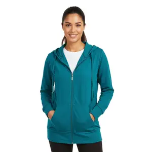 Women’s Lightweight Cotton Hoodie with Packets Full Zip Up Cotton Blend Drawstring Regular & Plus Size S-3XL Casual Zipper Hooded Sweatshirt Womenswear Activewear for Spring Fall Winter Outdoor