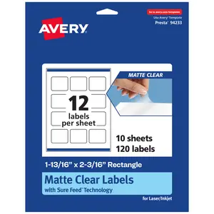 Avery Matte Clear Labels,  1-13/16" x 2-3/16" Rectangle