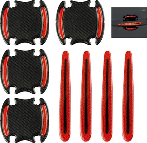 8PCS  Carbon Fiber Car Door Handle Protector Sticker, Universal Auto Door Handle Anti Scratch Cover Guard, Car Outdoor Safety Reflective Strips, Paint Guard Protective Films(Red)