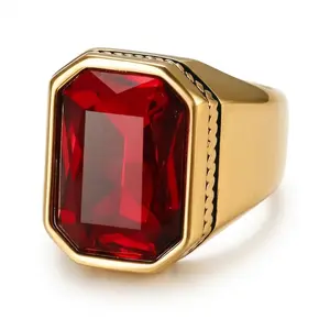 Unisex Gold-Tone Ring – Vintage Style with Red Stone, Bold & Stylish, Perfect Gift for Loved Ones