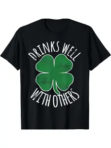 Men's St. Patrick's Day Clover T-Shirt - Vintage Irish Style Casual T-Shirt for All Seasons, Machine Washable Crew Neck Short Sleeve Shirt with Iconic Clover Pattern, Suitable for Parties and Everyday Wear