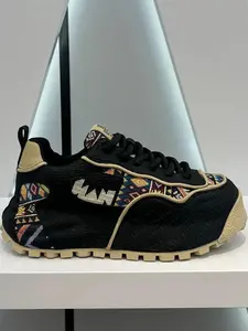 Men's Ethnic Pattern Patchwork Lace Up Low Top Sneakers, Casual Comfortable Breathable Sports Shoes, Fashionable Sneakers for Daily Wear, Trendy Walking Sneaker