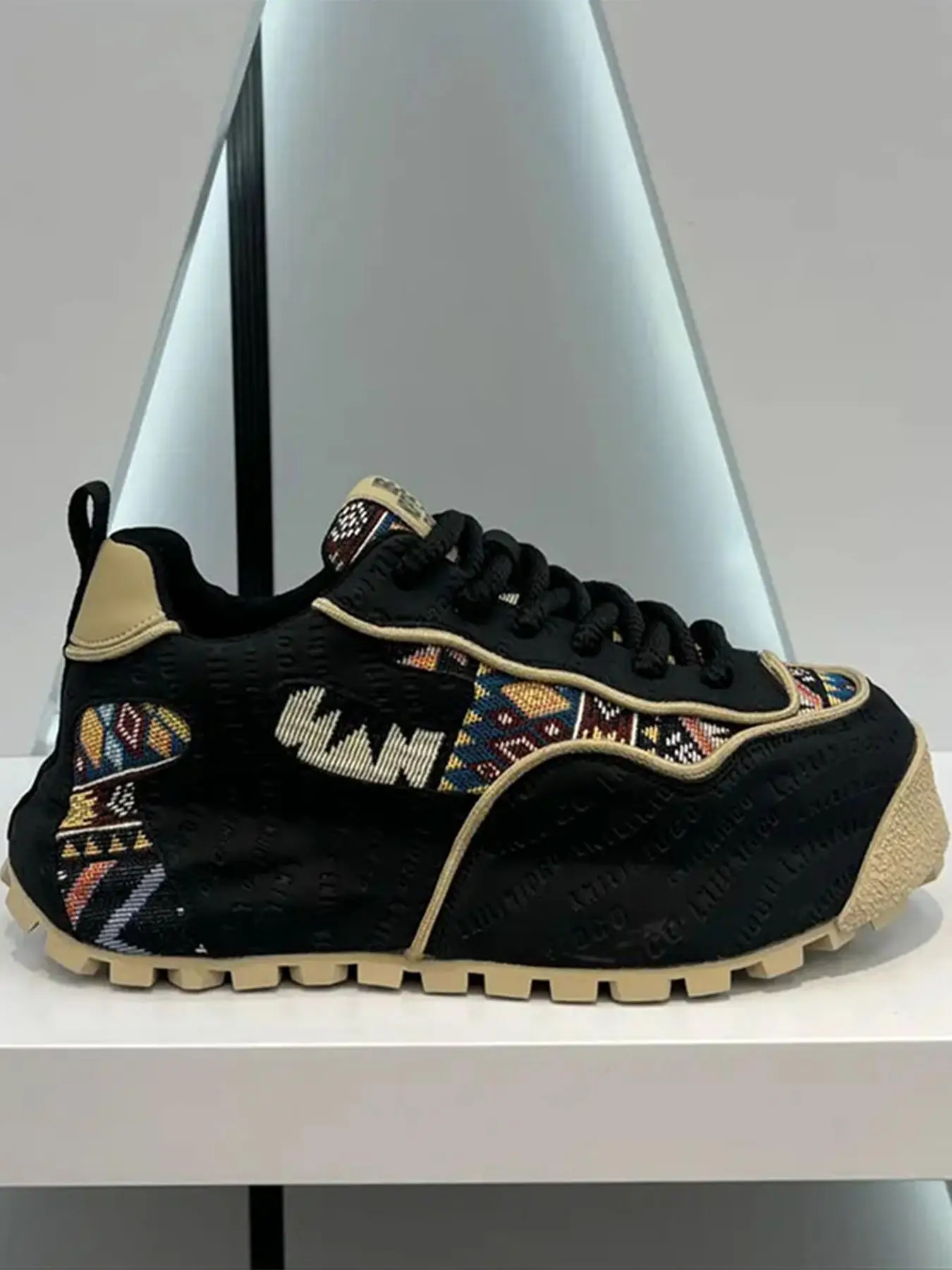 Men's Ethnic Pattern Patchwork Lace Up Low Top Sneakers, Casual Men Shoes, Comfortable Breathable Sports Shoes, Fashionable Sneakers for Daily Wear A