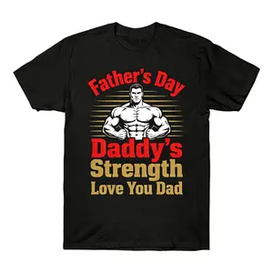 Men's Father's Day TShirt with Muscular Daddy Graphic Humorous Fitness Gift Casual Black Short Sleeve Cotton