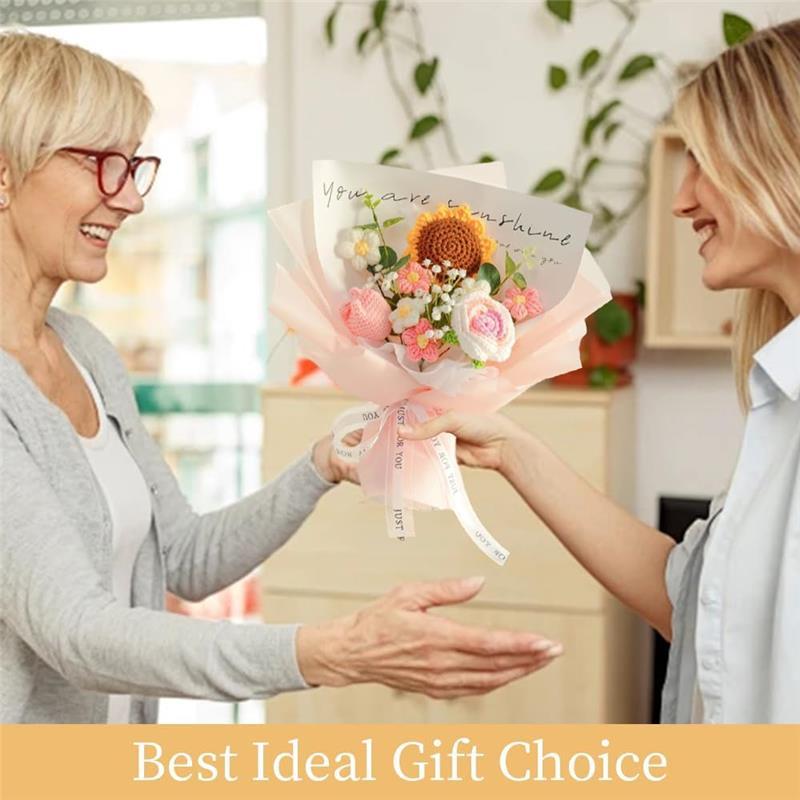 Crochet Flowers Bouquet Sunflower Rose : Handmade Knitted Bouquet for Valentines Day Mother's Day Birthday Home Decor Girlfriend (Pink)