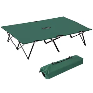 2 Person Folding Camping Cot – Green. 50" Extra Wide Sleeping Cot Supports 300 lbs. Elevated 15.7" High. 600D Oxford + Steel Frame. Carry Bag Included