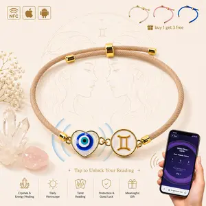 Gemini "Twin Aura" NFC Bracelet Set - Heart Evil Eye & Shell Zodiac Charm (With 4 Interchangeable Cords)