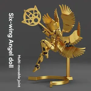 Warrior Model Doll Toy Set, Lucky Joint Human Body Model, Moveable Art Doll, Six-Winged Angel Wings Small Warrior Toy for Boys, Action Figurine, Articulating Figures