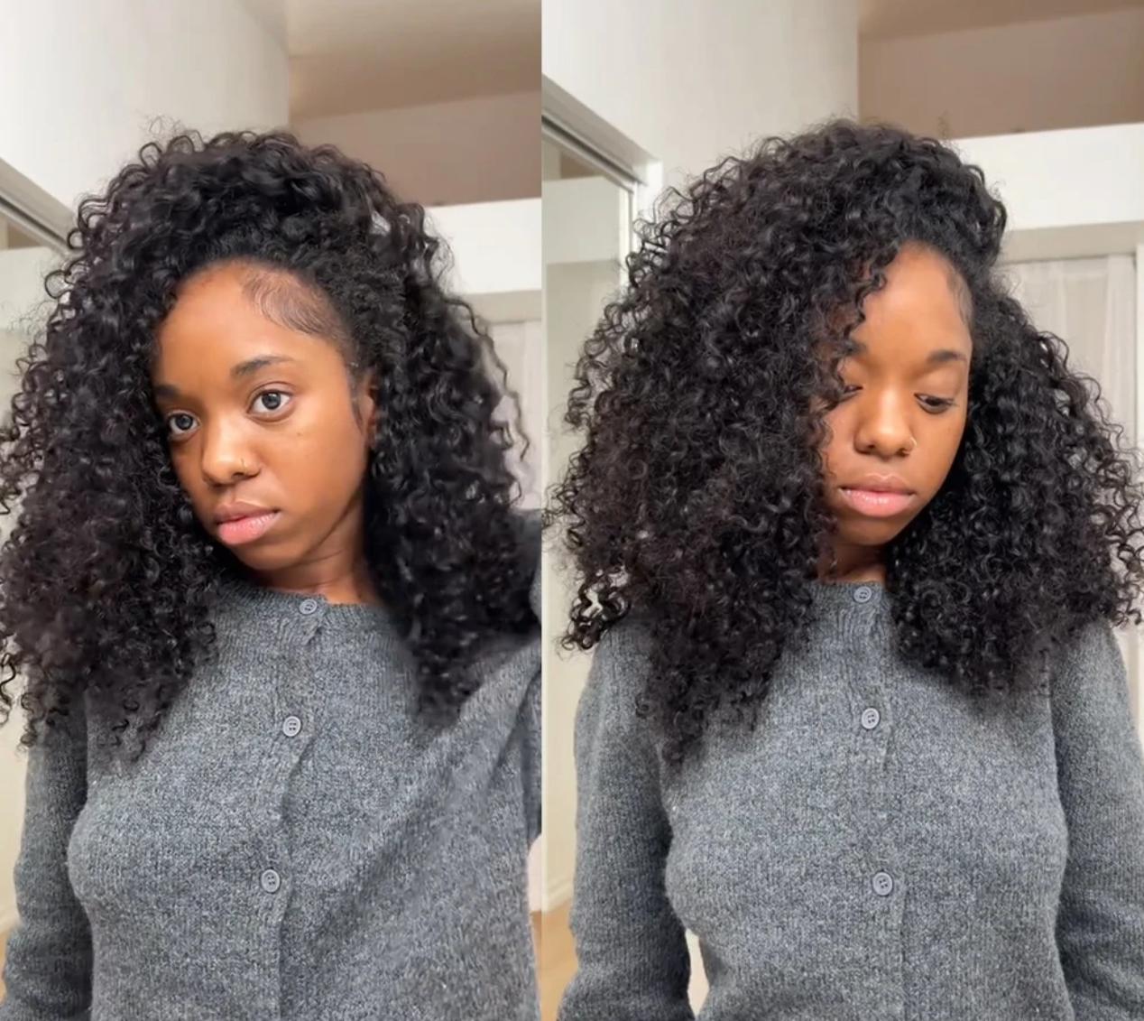 250% Half Wig Glueless Wigs Human Hair Kinky Curly Wig Upgrade 3 IN 1 Half Wig With Drawstring Seamless Clip Ins Flip Over