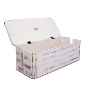 Rustic Mango Wood Cable Management Box - Cord Organizer for Desk, Home, or Office. Hides Wires, Power Strips, Surge Protectors (Rustic White)