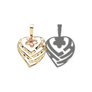 Aloha Heart Plumeria Pendant in Two Tone Gold - 18mm