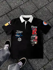 Trendy Urban Streetwear Graphic Polo Shirt | Vintage Basketball & Hip-Hop Print | Casual Collared Tee for Men | Breathable Quick-Dry Fabric | Perfect for Daily Wear, Skate, Street Style & Outdoor Activities | Aesthetic Champ Vibes Fashion Top Menswear