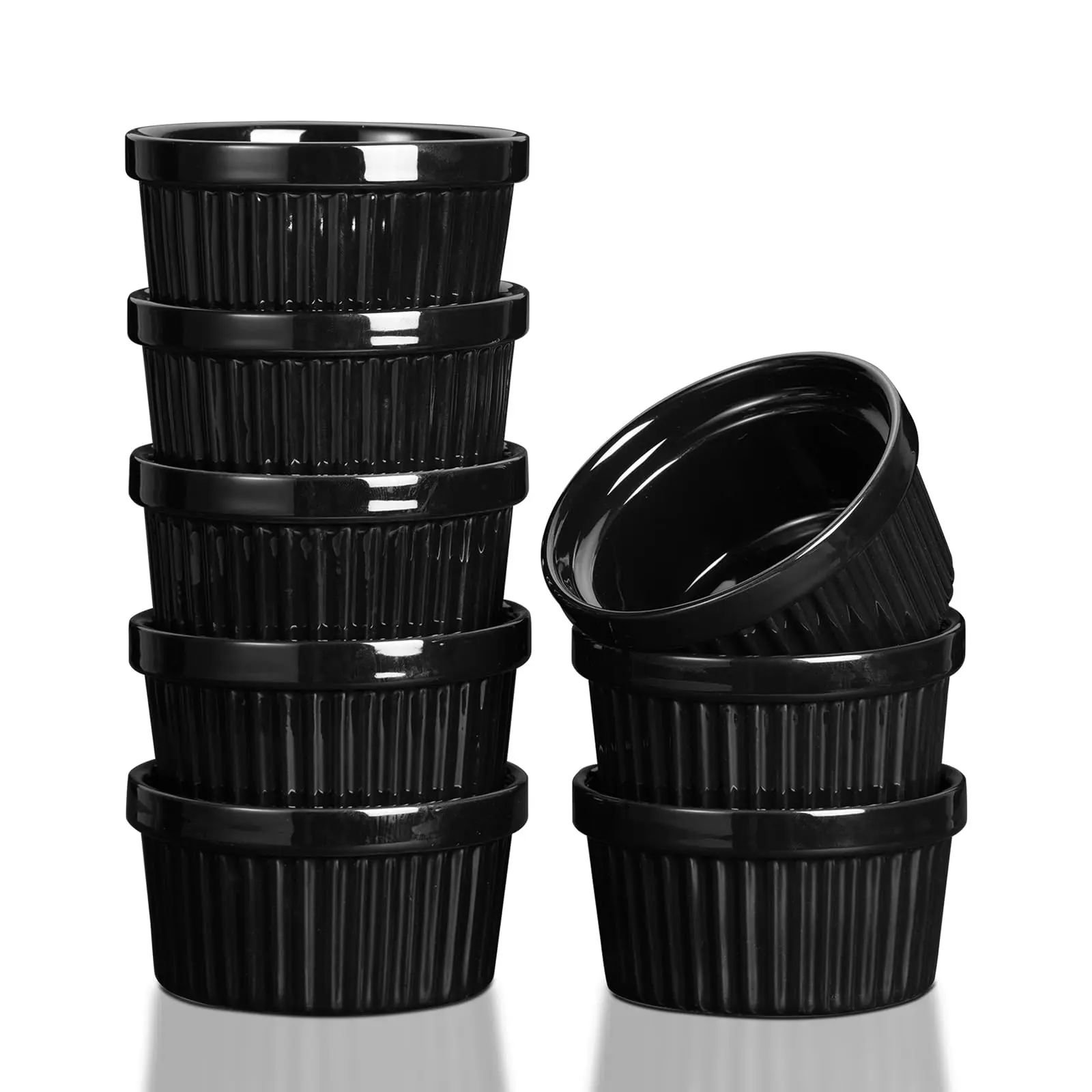 Garvee ceramic baking dishes, 237 ml, 8 pieces, crème brûlée baking dishes, pudding custard cups, dip sauces, dishwasher and oven safe, black