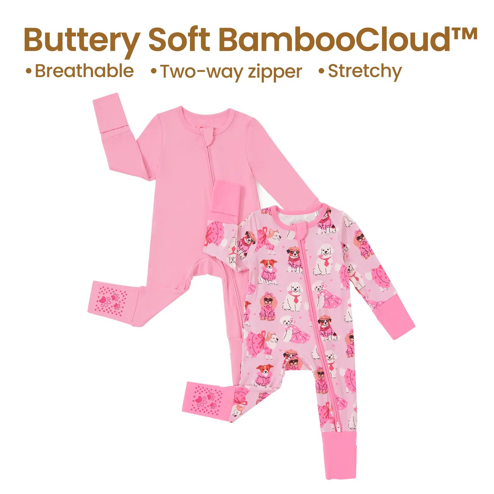 PatPat Bamboo Ultra-Stretchy Baby Zip-Up Pajamas – 3X Extended Growth Fit (0-24M), 8% Spandex for All-Day Comfort | Scratch-Free Sleeves, Adjustable Feet & Non-Slip Soles | Cute Prints