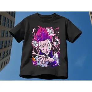 Hisoka Retro Manga Graphic Tee, Japanese Anime Streetwear T-Shirt for Men & Women, Trendy Unisex Casual Top, Cosplay-Inspired Festival & Street Fashion