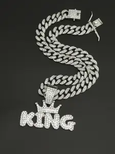 Rhinestone Letter King Pendant Necklace for Men & Women, Fashion Jewelry for Party, Daily Clothing Decor, Trendy All-match & Exquisite Jewelry for Birthday Gift