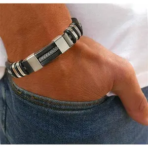7 Inch Cool Mens Cuff Bracelet Bangle Wire Cord Wristband Stainless Steel