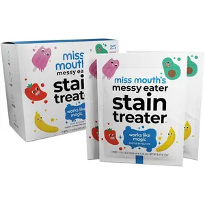 Messy Eater Stain Treater Wipes - 25 Pack Stain Remover - Newborn & Baby Essentials - No Dry Cleaning Food, Grease, Coffee Off Laundry, Underwear, Fabric