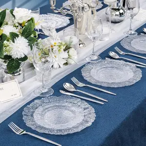 13in set 6 round Novelty plastic reusable dinner plates, modern tableware sets, acrylic clear Charger Plates For Events Table Decoration for any occasions for Home Fine Dining, Catering, Dinner Parties, Weddings, christmas, halloween, non food contact