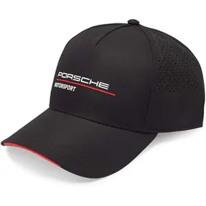Porsche Motorsport Hat Black Fanwear Cap from the Porsche Motorsports Collection with Snap-Back Fastener, Button for Branding, and Breathable Design
