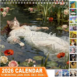 2026 Cat Theme Wall Calendar, 12-Month Colorful Illustrations, 7.9x7.9 Inches Perfect Size, Cute Art Decor Gift for Home Office Lovers