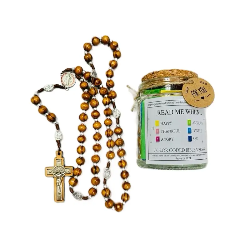 Bible Verse and Rosary Set with Color-Coded Beads & Cross Charm - Includes Beads and a Rosary for Spiritual Reflection. English and Spanish version