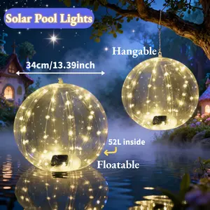 Warm White Solar Pool Float Lights 34cm Eco-Friendly 8 Functions 68x68mm Solar Panel for Summer Garden Christmas Outdoor Decorations Gifts Hangable Floatable