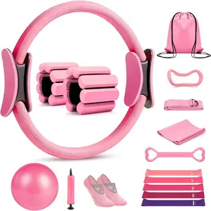 Pilates Ring Set 15 count,  Pilates Essentials Kit for Women, 12" Pilates Ring and 9" Ball Set, Pilates Kit with Ankle Weights 2LB, Resistance Bands, for Toning &  Me Gifts