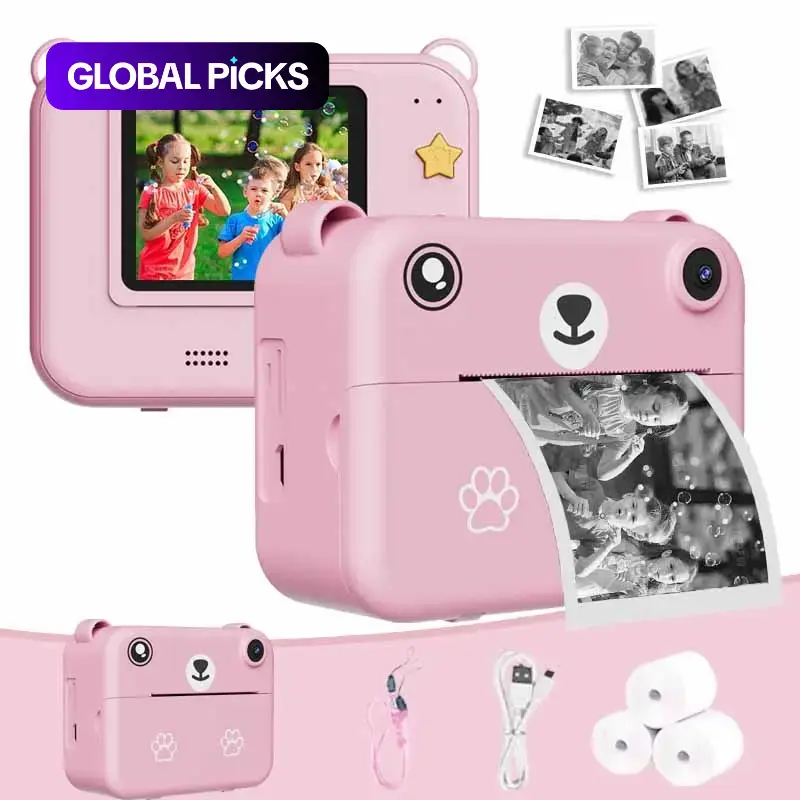 kids camera,Kids Instant Print Camera, Christmas Birthday Gift for 4-10 Years Old Boys and Girls, Portable Travel Toy for 4 5 6 7 8 9 10 Years Old Girls with 3 Roller Photo Paper