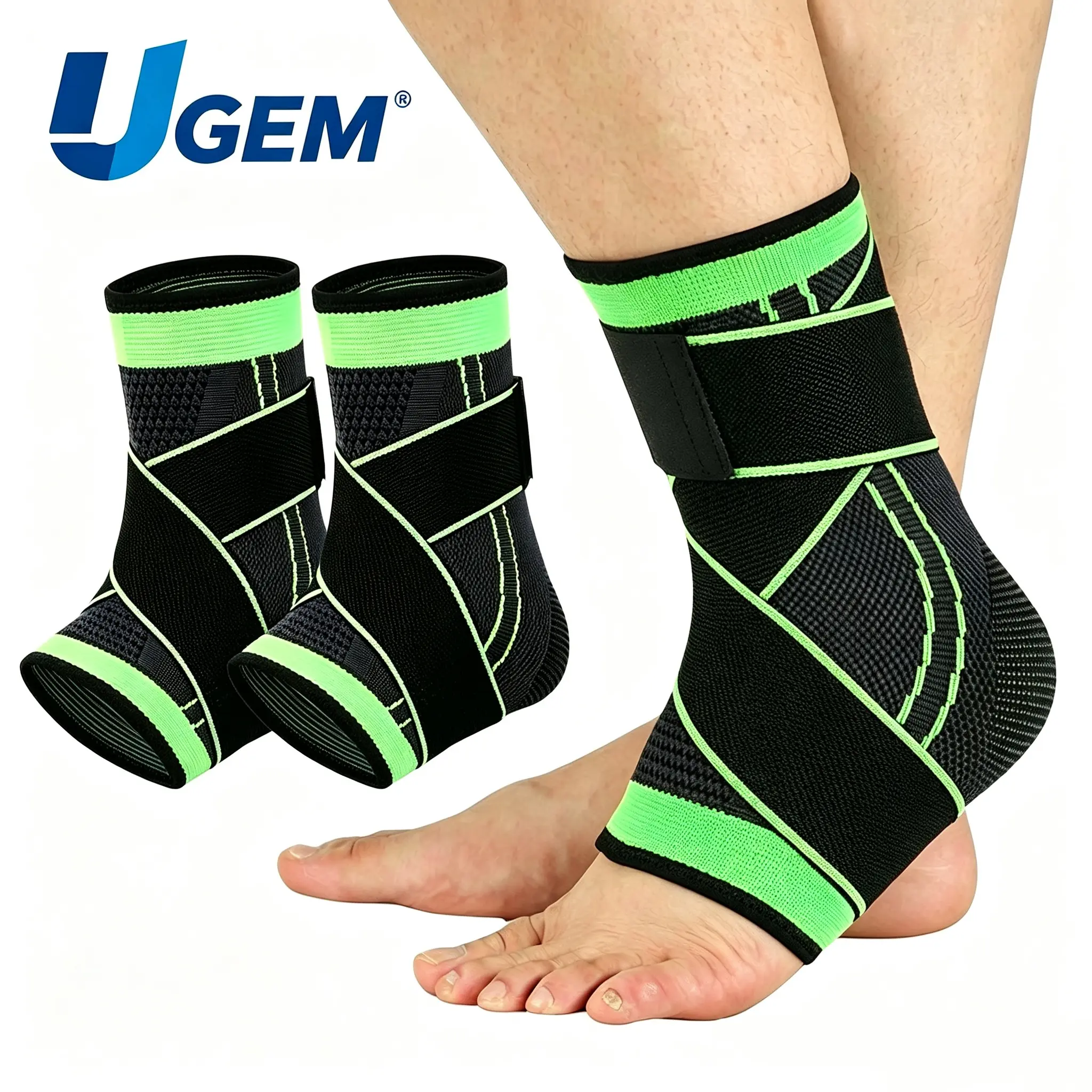 2 Pack Adjustable Ankle Support Brace for Men & Women, Breathable Ankle Stabilizer Compression Sleeve for Sprained Ankle, Plantar Fasciitis, Sports Recovery