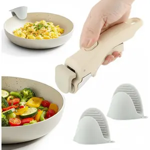Removable Pot Handle, Detachable Pan Handles with 2 count  Oven Mitts Heat Resistant,  Pan Handle Fits  Cookware (White)