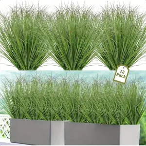 12pcs Artificial Grass Plants Faux Shrubs Wheat & Tall Grass for Outdoor Indoor Home Decor Green Red Tail Versatile Easy Install Maintenance