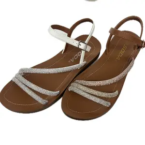 WOMENS FLAT RHINESTONE SANDAL WITH ANKLE STRAP PARAGON-S Footwear